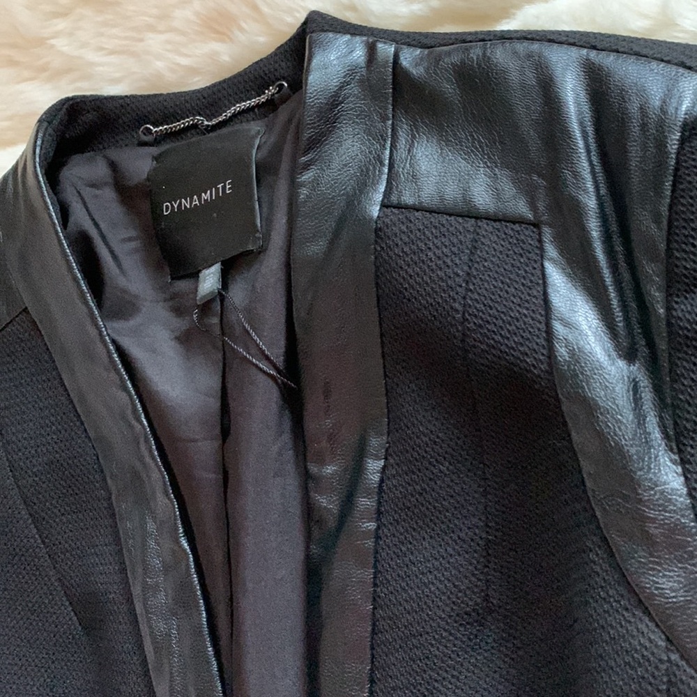 Y2K Black leather trim zippered biker sleeve WRAP blazer Coat Jacket XS S - Picture 7 of 16